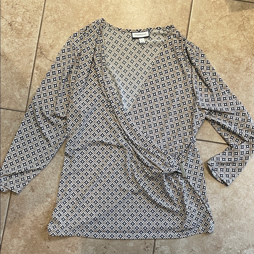 Wrap-Front Geometric Blouse
